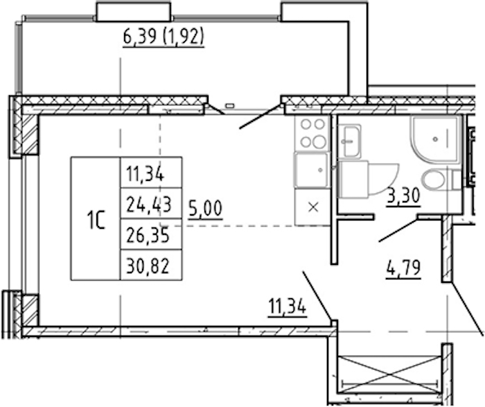 Квартира студия 24.43 м², 7/12 эт., ЖК «Полис Новоселье»